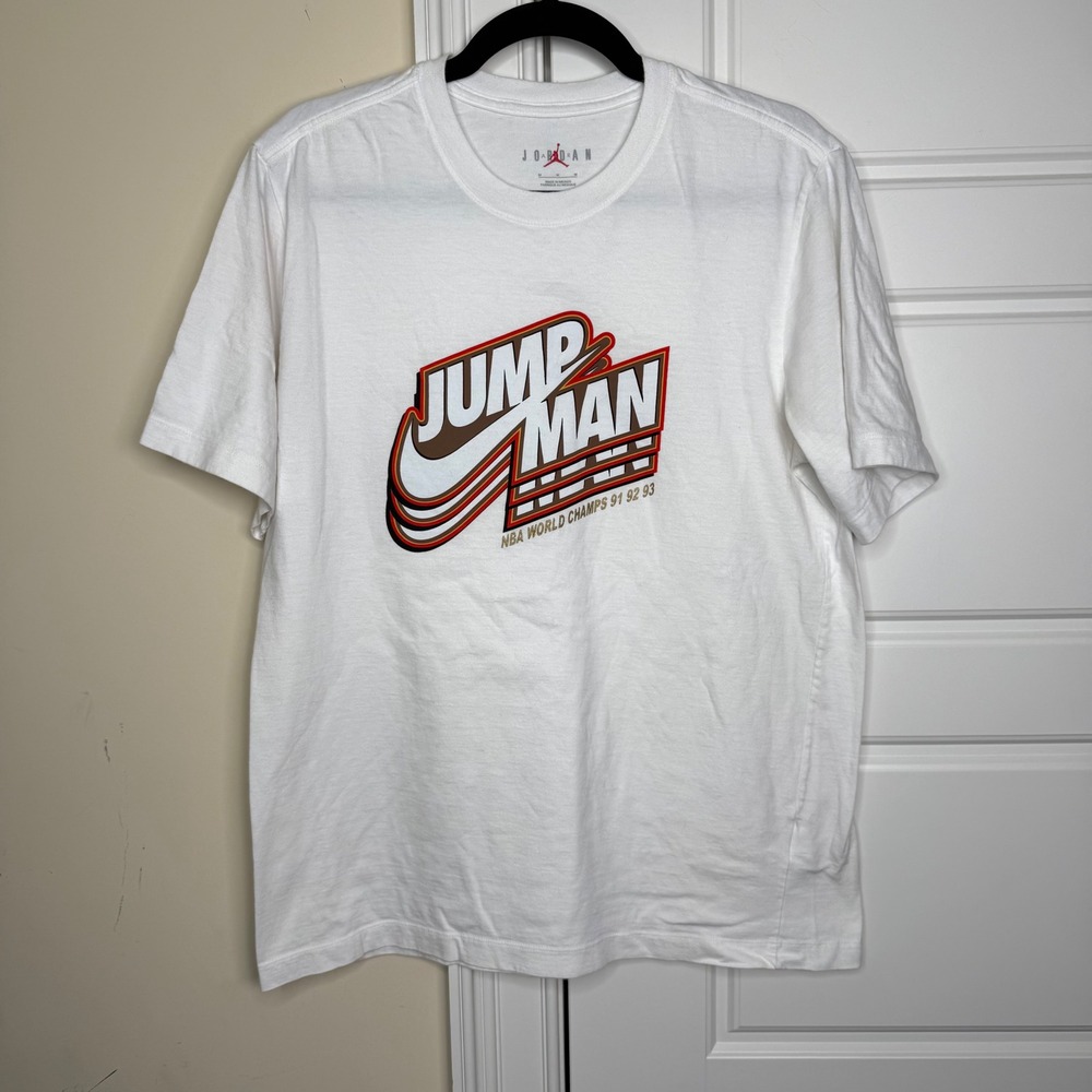 Jordan T-Shirt Mens Medium White Jumpman NBA World Champs 91 92 93 Graphic  Nike